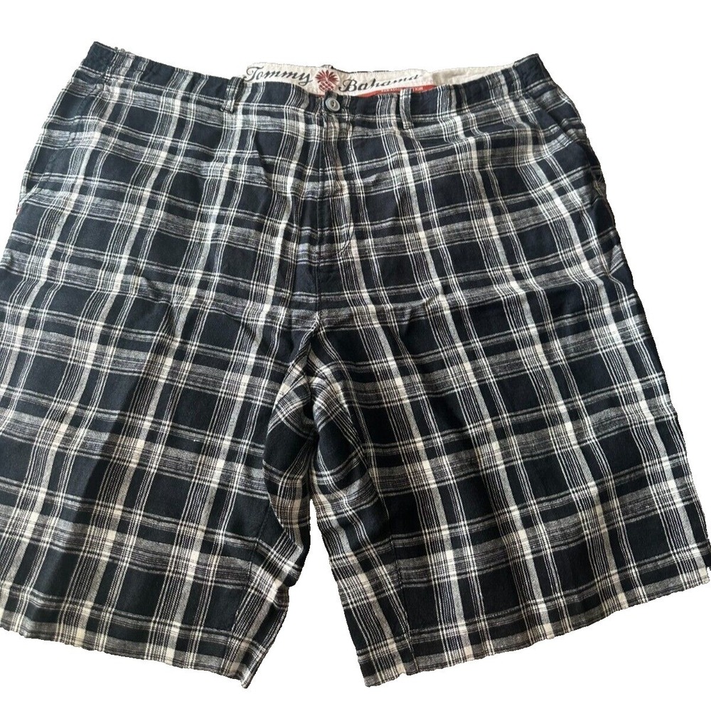Tommy Bahama Black Plaid Linen Mens Golf‎ Casual Chino Shorts Size 40" x 11"
